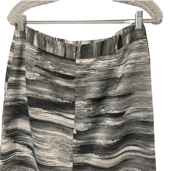 H Halston Abstract Mirrored Print Gray White Front Slit Pencil Skirt Lined 4 - Picture 9 of 12